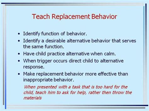 Physically blocking the response can be done without making eye contact or providing verbal. . Replacement behavior for biting aba